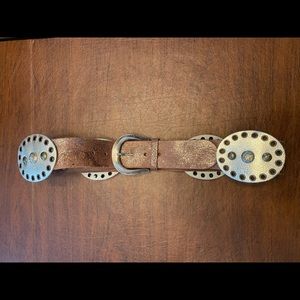 Western Style Brown Leather and Metal Belt